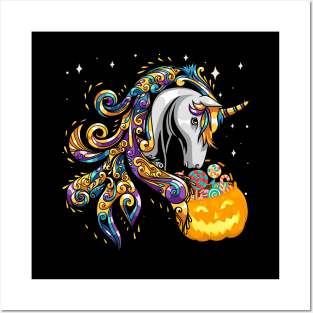 Cute Candy Corn Unicorn Halloween Top Posters and Art